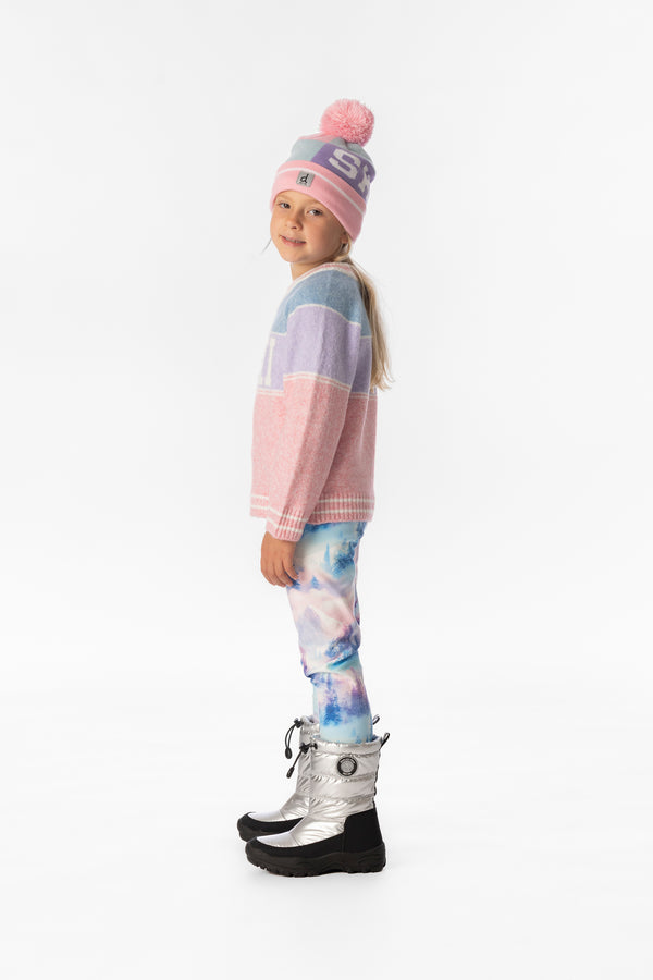 Pull en tricot avec jacquard SKI bleu clair et rose clair
