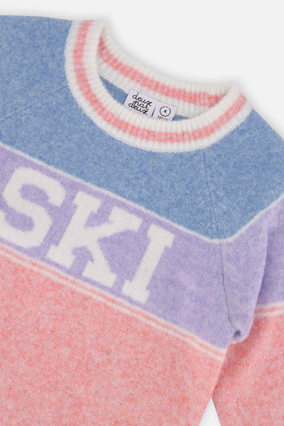 Sweater With Ski Jacquard Light Blue And Light Pink