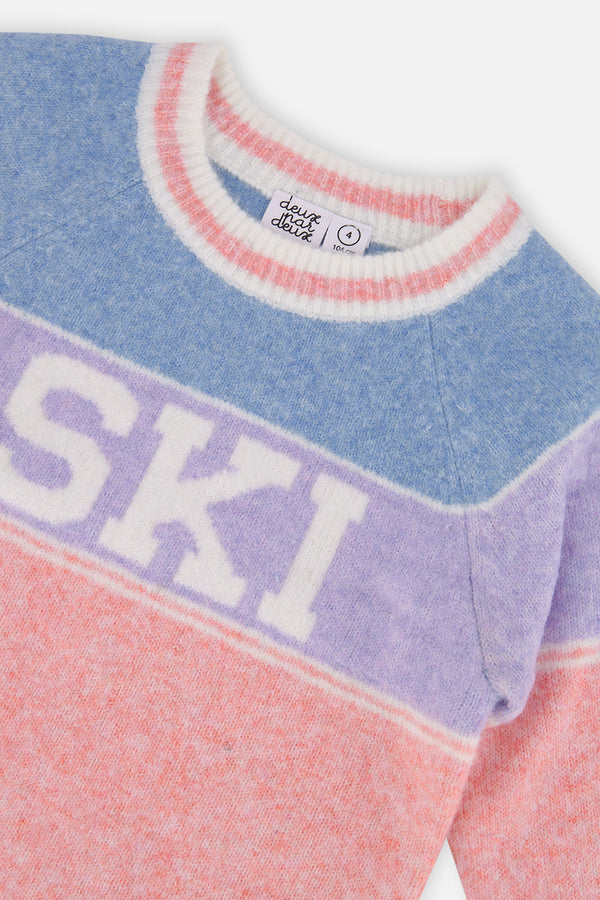 Sweater With Ski Jacquard Light Blue And Light Pink