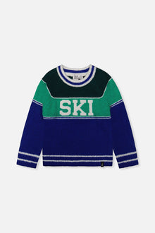 Sweater With Ski Jacquard Dark Blue And Dark Green