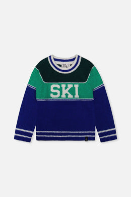 Sweater With Ski Jacquard Dark Blue And Dark Green