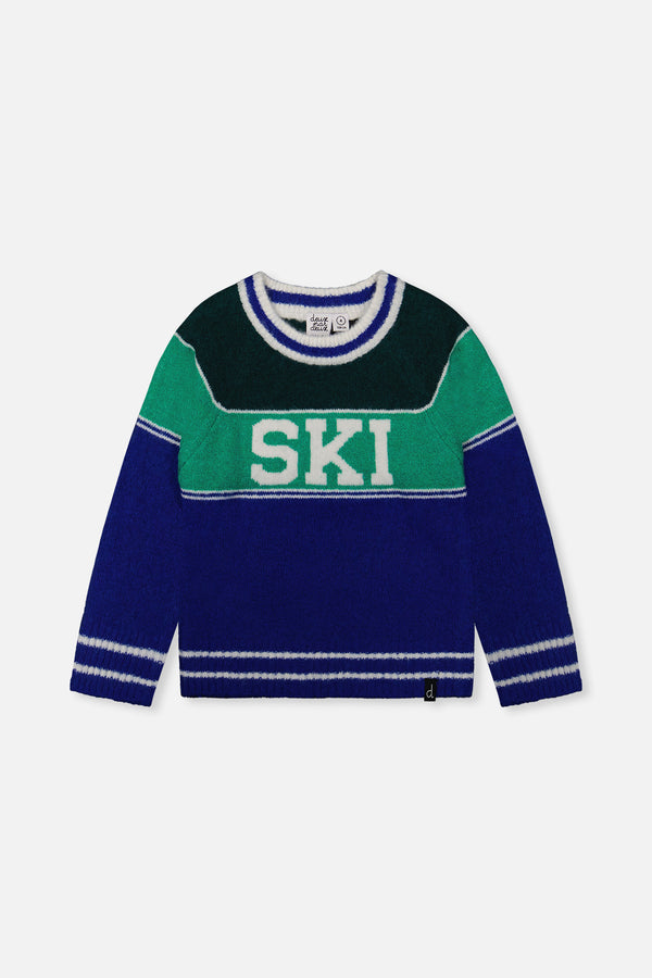 Pullover mit Ski-Jacquard in Dunkelblau und Dunkelgrün