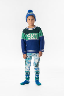 Sweater With Ski Jacquard Dark Blue And Dark Green
