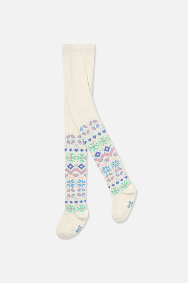 Collants en tricot beige et multicolore