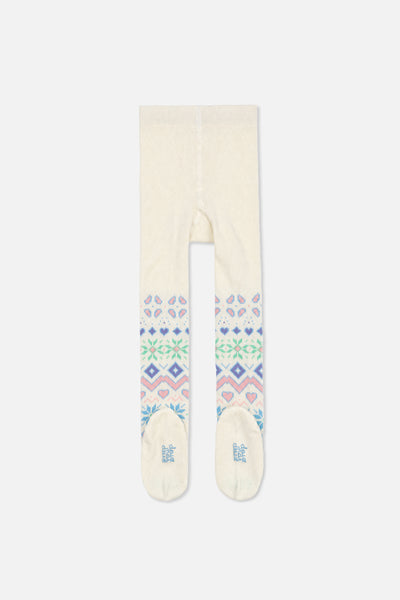 Collants en tricot beige et multicolore