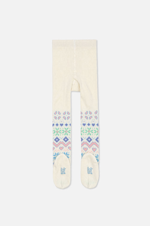 Collants en tricot beige et multicolore