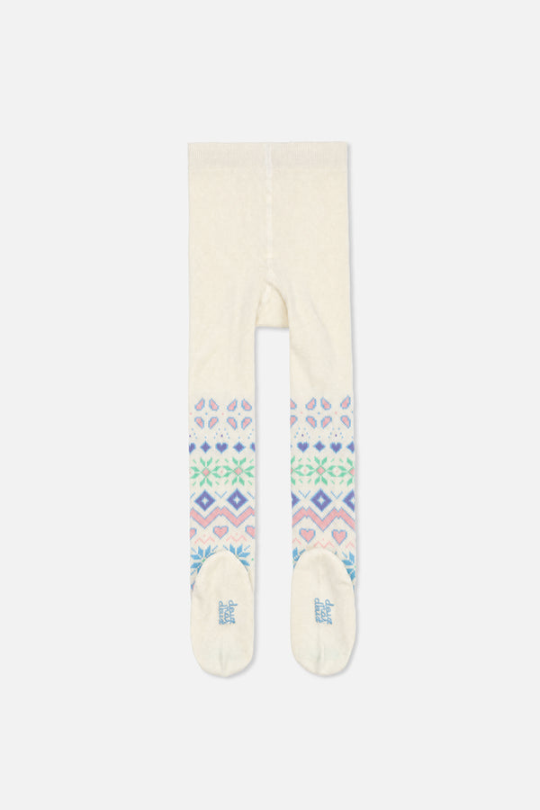Collants en tricot beige et multicolore
