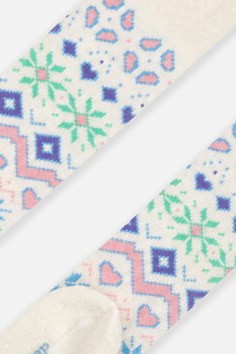 Collants en tricot beige et multicolore