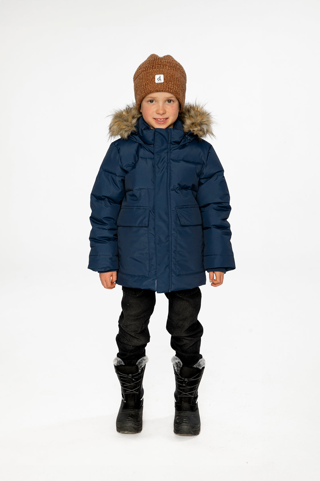 Winter Jacket With Faux-Fur Hood Dark Blue