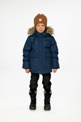 Winterjacke mit Kunstpelzkapuze Dunkelblau