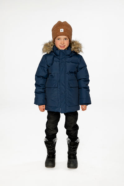 Winter Jacket With Faux-Fur Hood Dark Blue