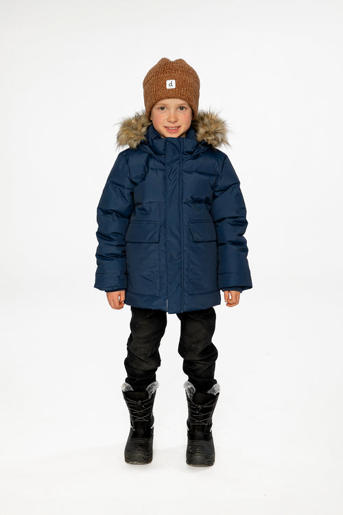 Winter Jacket With Faux-Fur Hood Dark Blue
