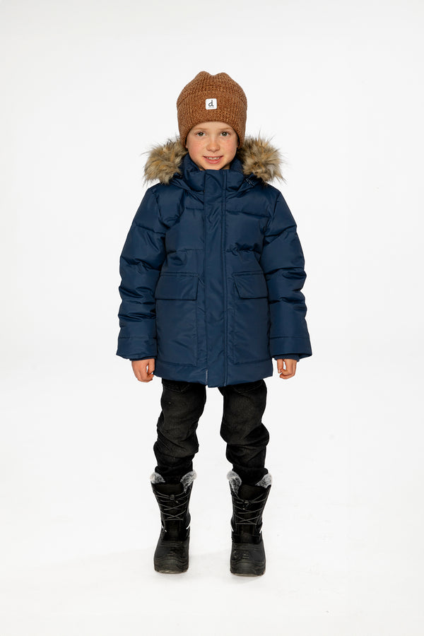 Winter Jacket With Faux-Fur Hood Dark Blue