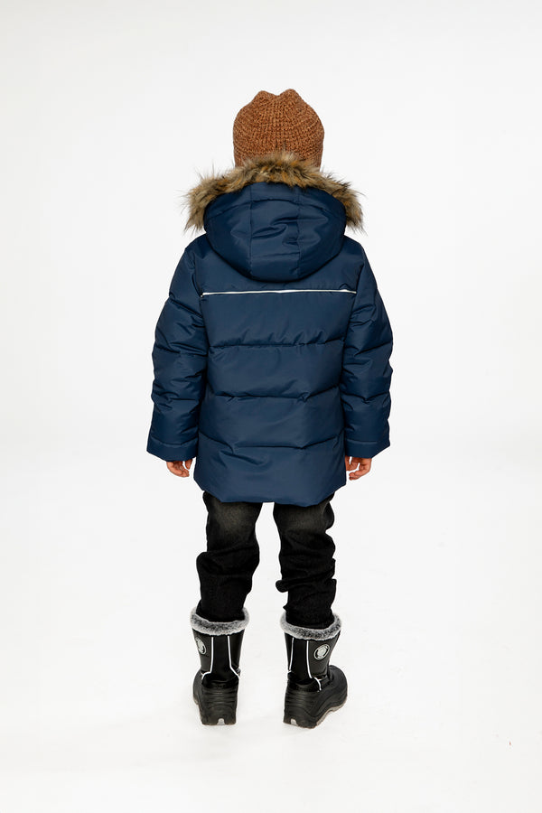 Winter Jacket With Faux-Fur Hood Dark Blue
