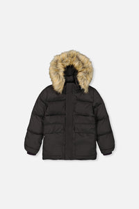 Winter Jacket With Faux-Fur Hood Black - J20W55_09990