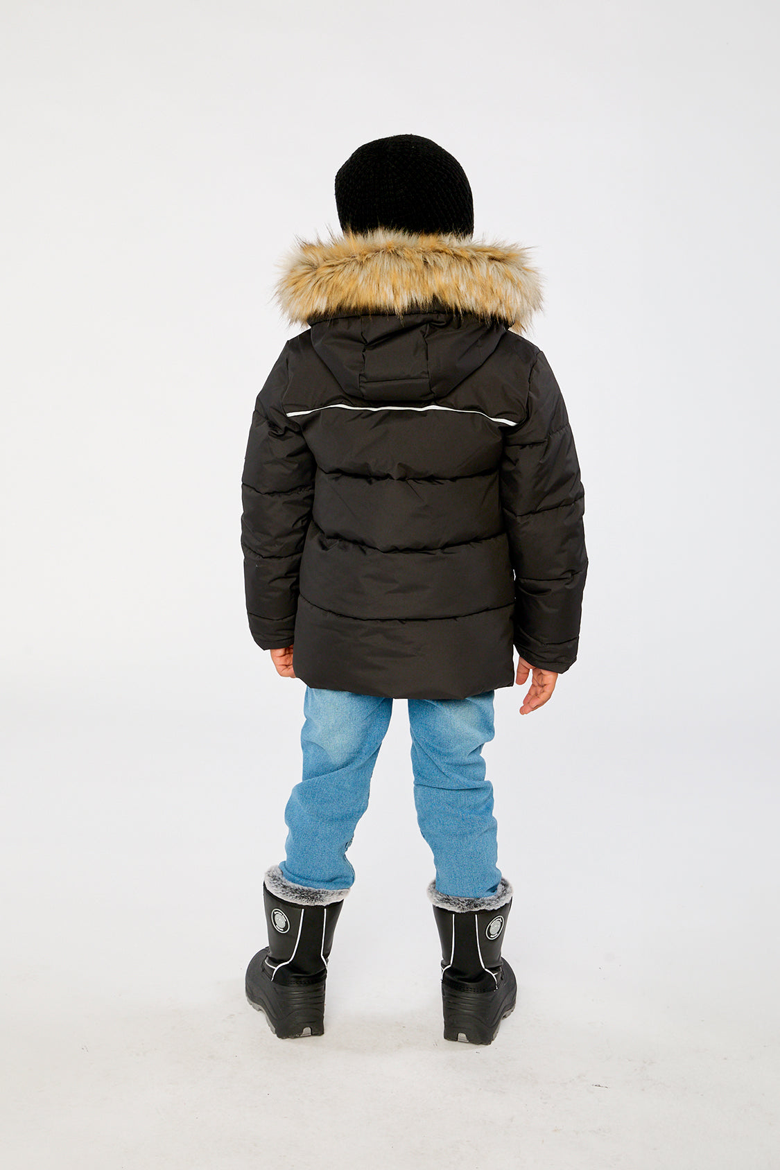 Winter Jacket With Faux-Fur Hood Black