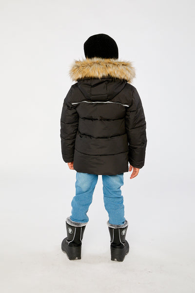 Winter Jacket With Faux-Fur Hood Black