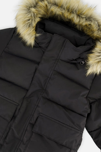 Winter Jacket With Faux-Fur Hood Black - J20W55_09990