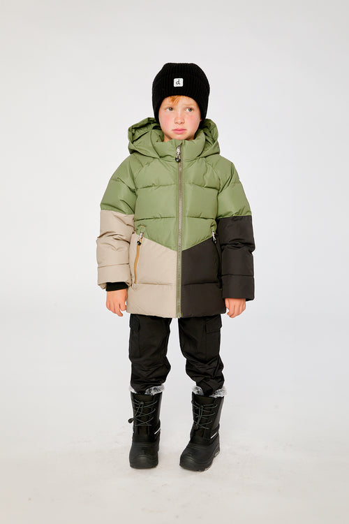 Color-Block Winter Jacket Olive Green