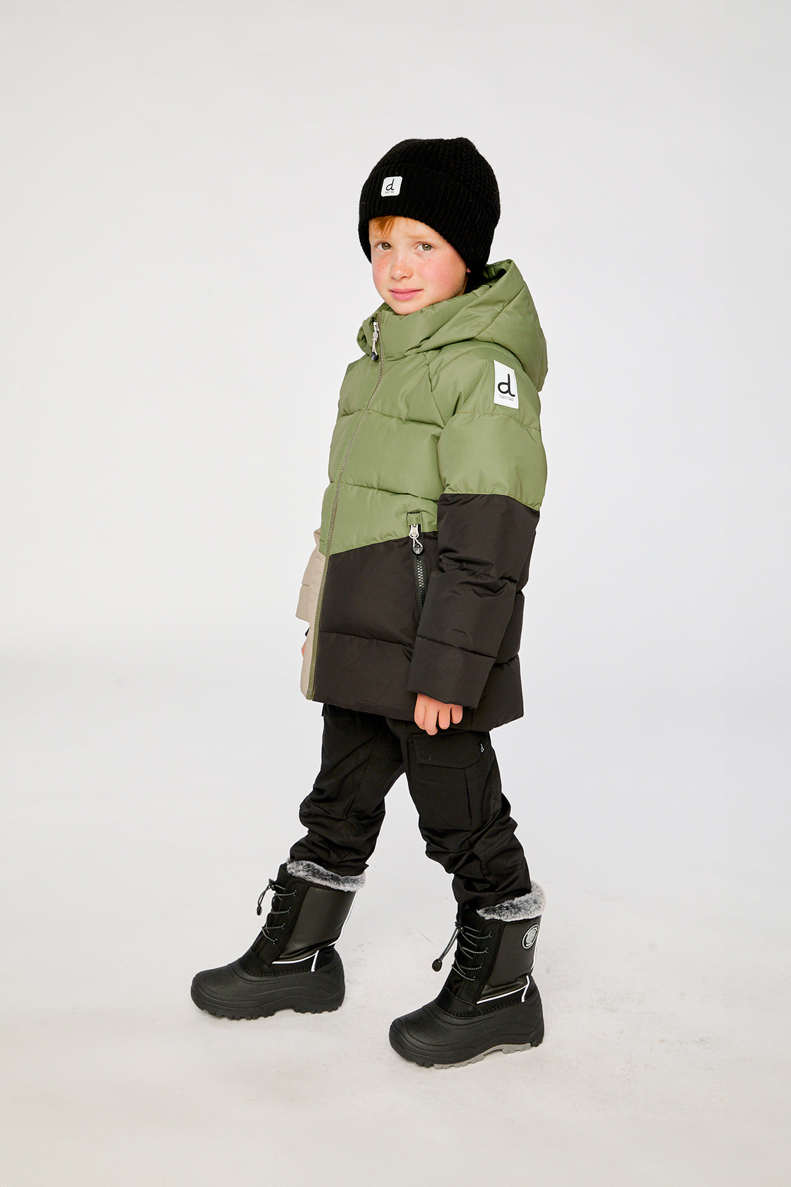 Color-Block Winter Jacket Olive Green