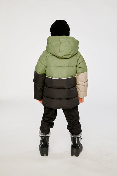 Color-Block Winter Jacket Olive Green
