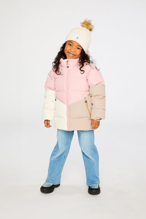 Manteau d'hiver en bloc de couleurs vieux rose pâle