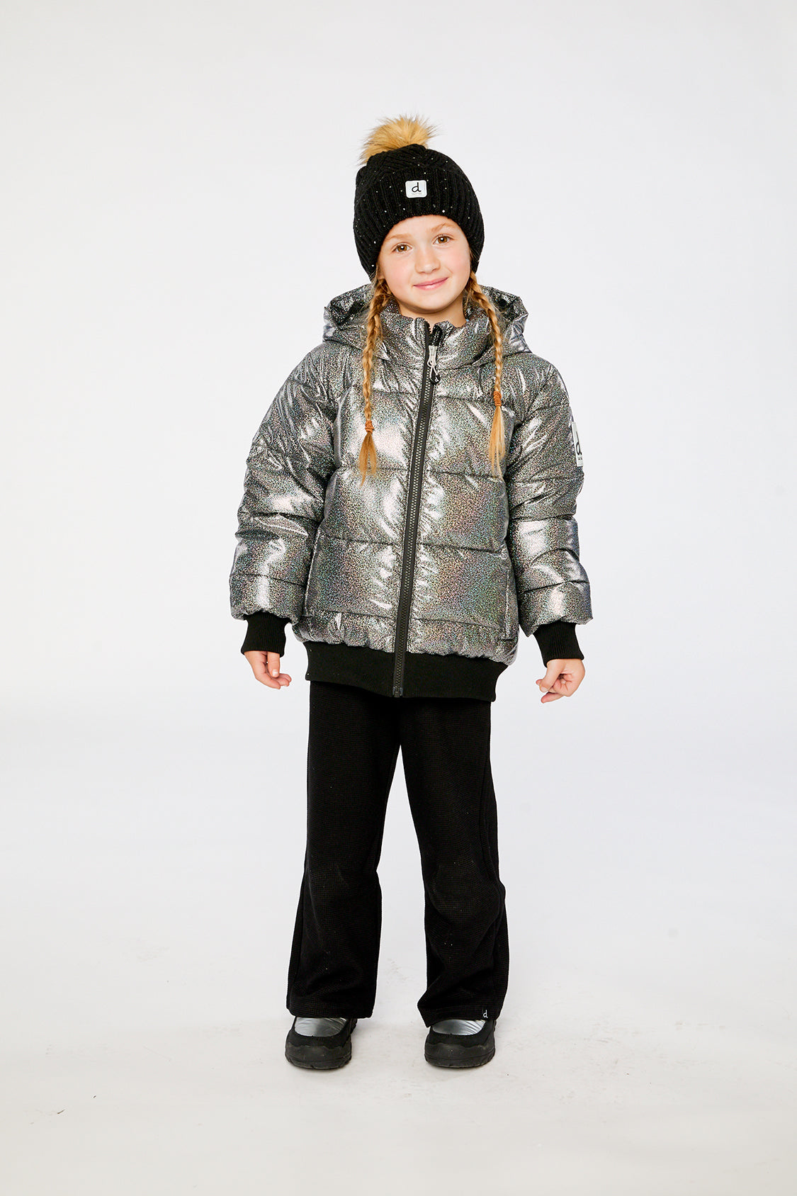 Winter Puffy Jacket Black Glitter