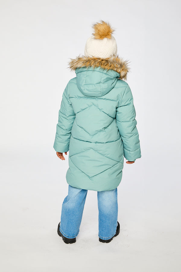 Long Winter Puffer Coat Sage Green