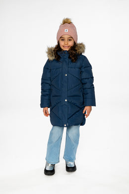 Langer Winter-Steppmantel Dunkelblau