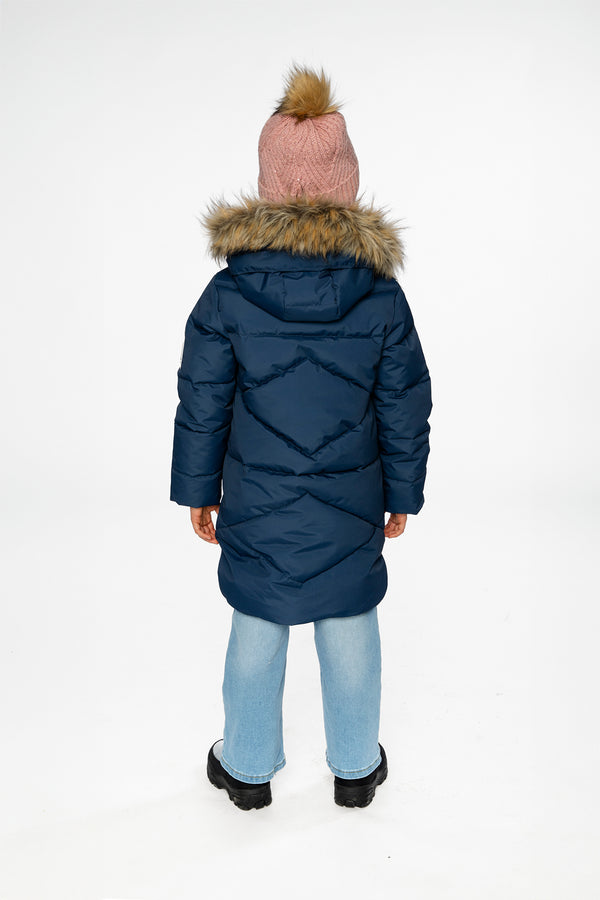 Long Winter Puffer Coat Dark Blue