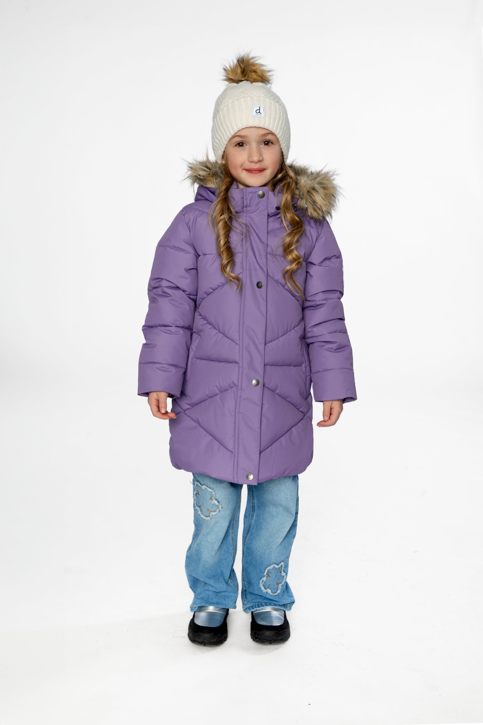 Manteau d'hiver long matelassé violet