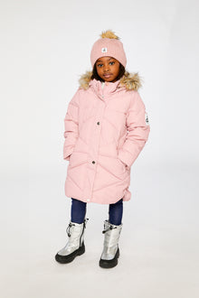 Manteau d'hiver long matelassé vieux rose pâle