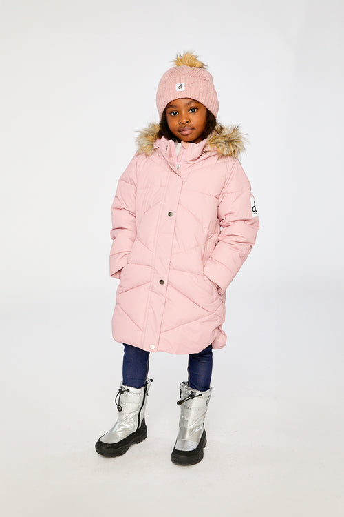 Manteau d'hiver long matelassé vieux rose pâle