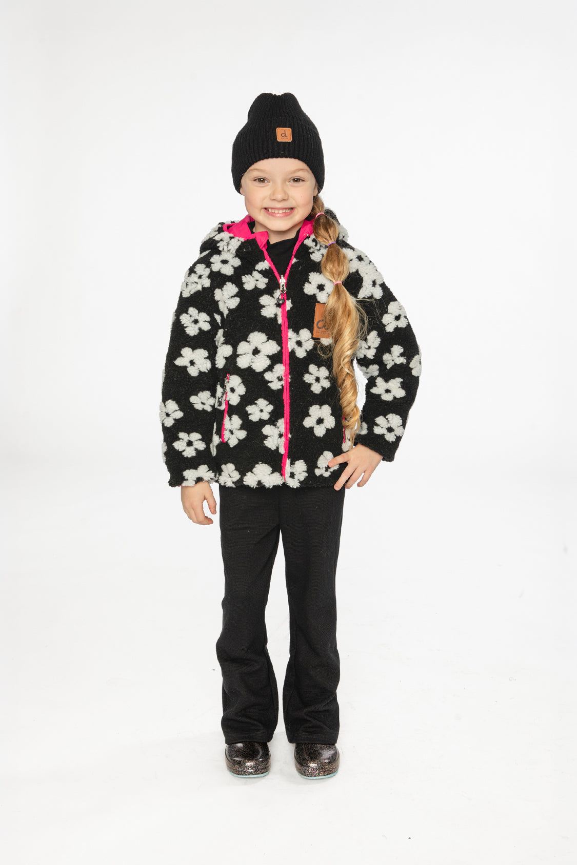 Reversible Mid-Season Jacket Pink And Black Printed Flowers - J20W65_06910