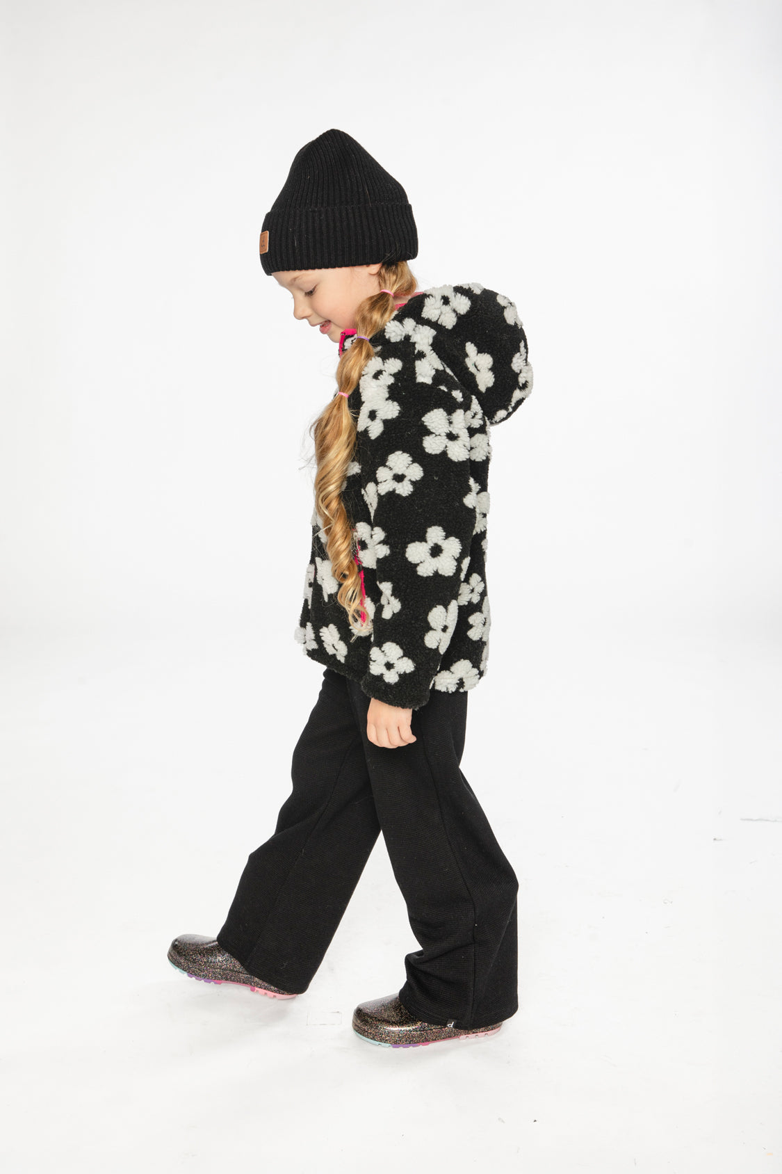 Reversible Mid-Season Jacket Pink And Black Printed Flowers - J20W65_06910