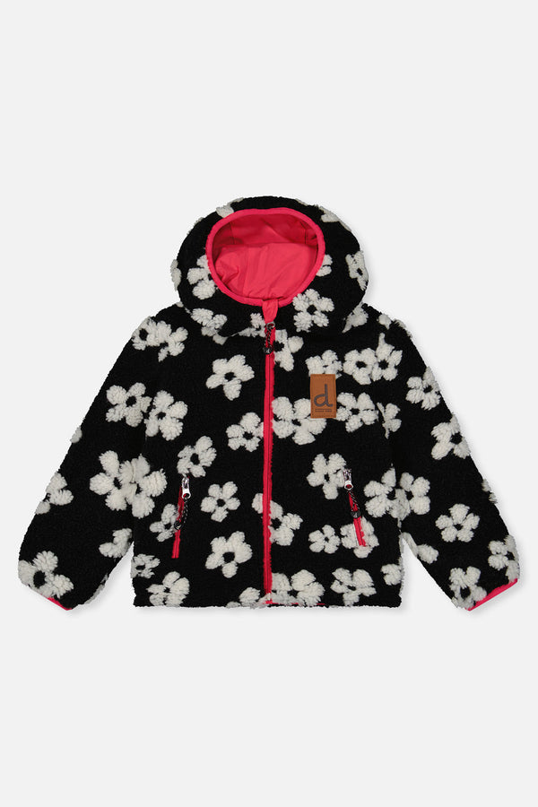 Reversible Mid-Season Jacket Pink And Black Printed Flowers - J20W65_06910