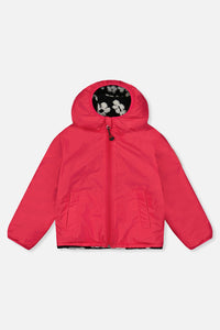 Reversible Mid-Season Jacket Pink And Black Printed Flowers - J20W65_06910