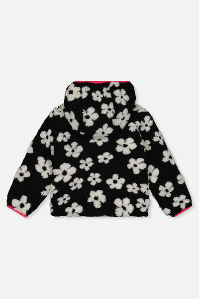 Reversible Mid-Season Jacket Pink And Black Printed Flowers - J20W65_06910