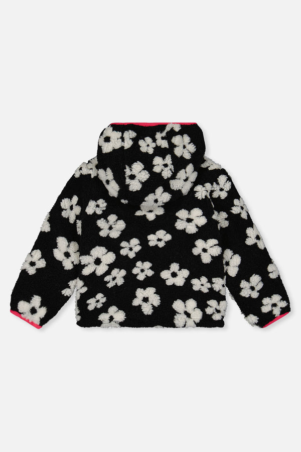 Reversible Mid-Season Jacket Pink And Black Printed Flowers - J20W65_06910