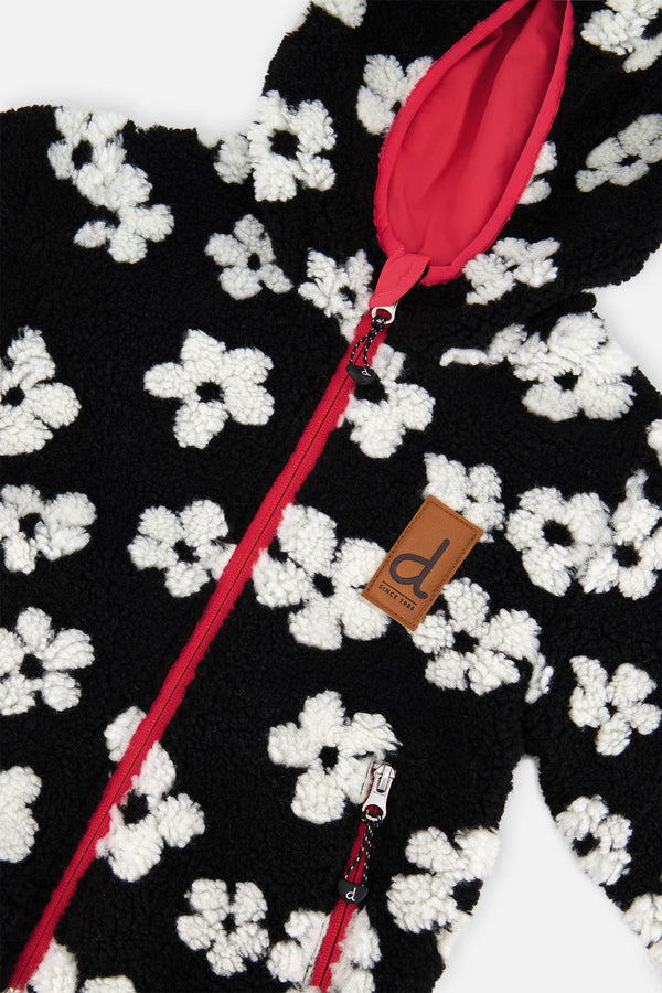 Reversible Mid-Season Jacket Pink And Black Printed Flowers - J20W65_06910