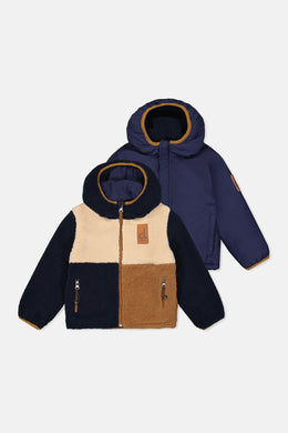 Reversible Mid-Season Jacket Dark Blue, Beige And Brown - J20W68_04810