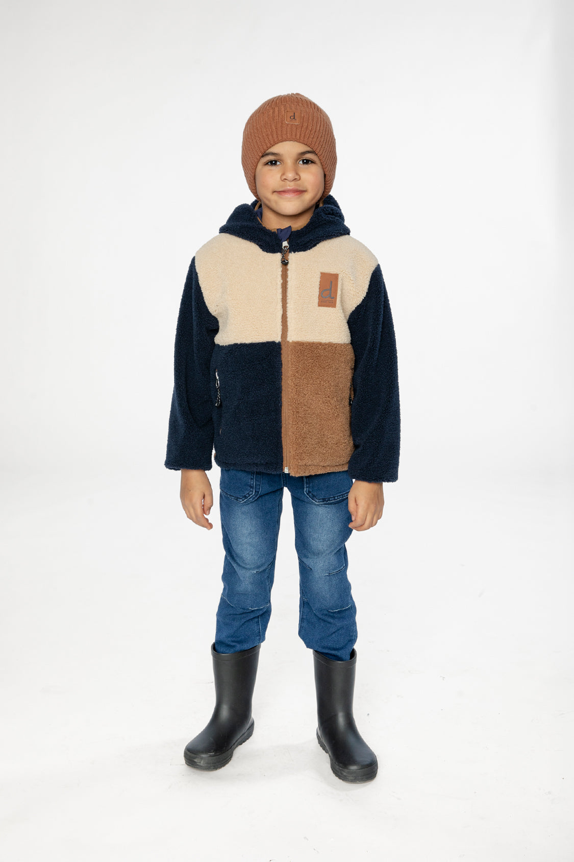 Reversible Mid-Season Jacket Dark Blue, Beige And Brown - J20W68_04810