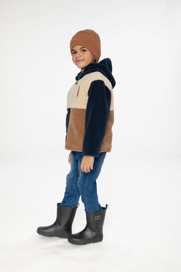 Reversible Mid-Season Jacket Dark Blue, Beige And Brown - J20W68_04810