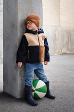 Manteau mi-saison réversible bleu foncé, beige et brun pour bébé