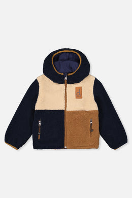 Reversible Mid-Season Jacket Dark Blue, Beige And Brown - J20W68_04810