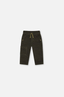 Pantalon en velours côtelé extensible avec poche cargo gris foncé pour bébé