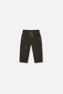 Pantalon en velours côtelé extensible avec poche cargo gris foncé pour bébé