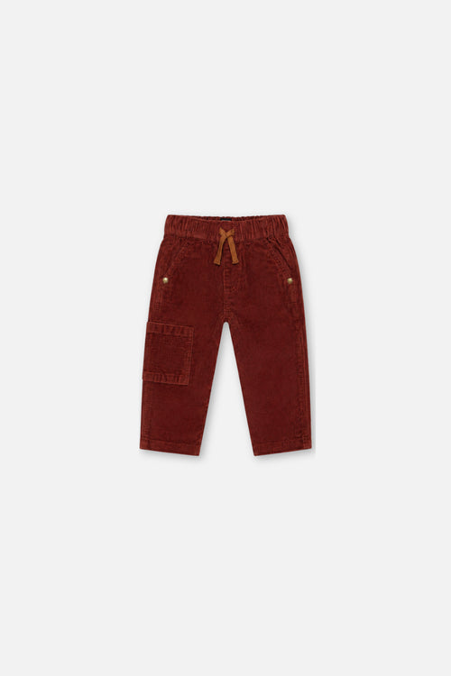 Baby-Stretch-Cordhose mit Cargotasche in rötlich-braun