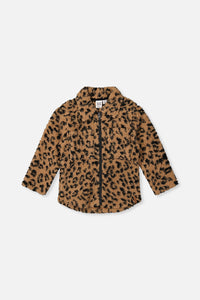Sherpa-Überhemd mit Reißverschluss, Brusttaschen und Leopardenfell