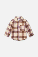 Zipped Sherpa Overshirt With Chest Pockets Beige And Mauve Plaid - J20YG17_2J280